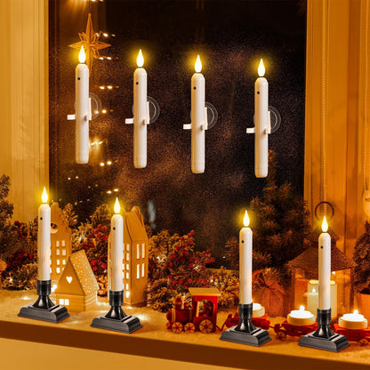 Yungyan 24 Sets Window Candles with Sensor Dusk to Dawn Christmas Window Lights with Suction Cups Battery Operated LED Candlesticks Bulk Flameless Taper Candles for Xmas Holiday Decor (Classic Style)