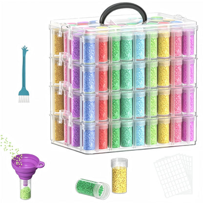 VANSUNS 4-Tier Diamond Painting Storage Box, 208 Slots Large Capacity Portable Transparent Diamond Art Storage, Suitable for Pills,DIY Art Crafts, Diamond Art Storage Containers