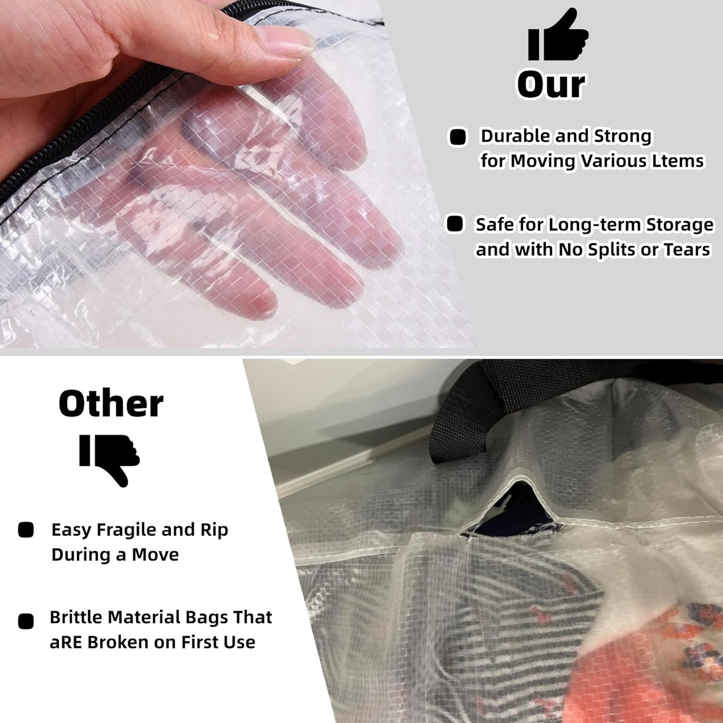 Skiennix 5 Pack Moving Bags - Clear Storage Bags with Handles & Zippers for Organizing Bedding, Toys & More
