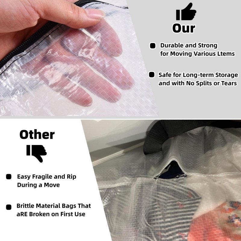 3 Pack Clear Bags with Zipper and Handles, Halloween Christmas Wreath Storage, Gift Bag Organizer, Moving Boxes Alternative, Under the Bed Storage