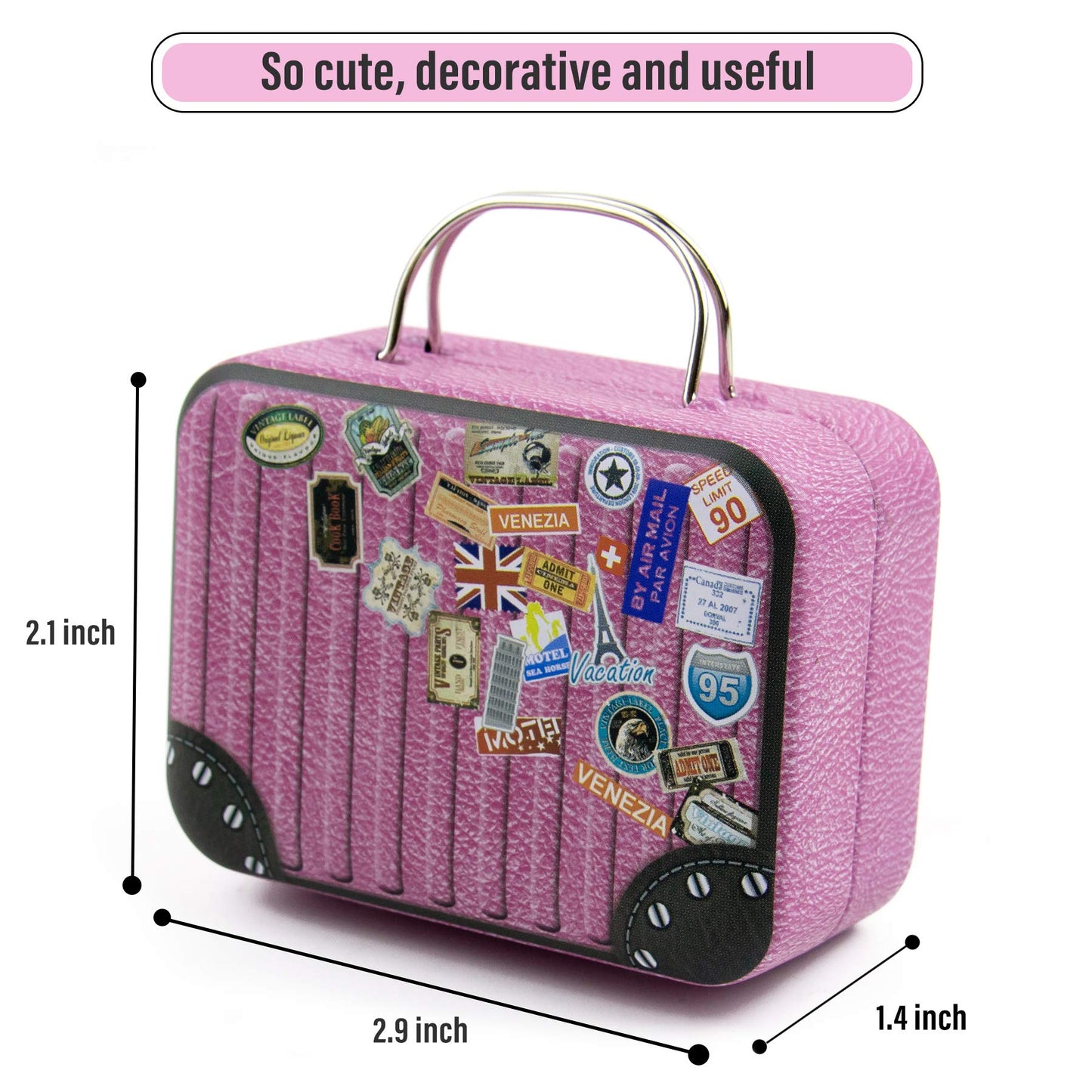 Framendino, 5 Pack Mini Suitcase Boxes Small Cartoon Tin Rectangular Handbag Jewelry Coin Container for Party Wedding Decorations