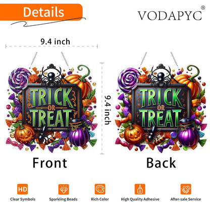 VODAPYC Halloween Diamond Art Hanging Kits for Adults, DIY Double Sided Special Shaped Diamonds Art Window Pendant Ornament for Home Decor(Trick or Treat)