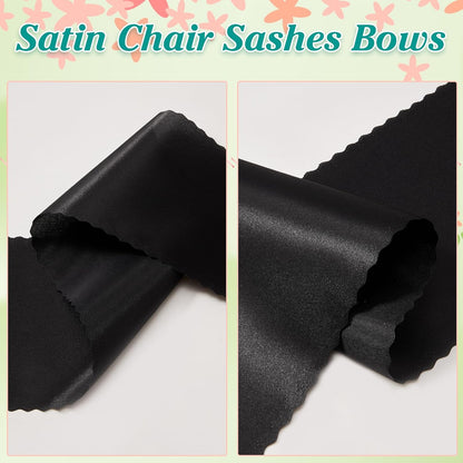Skiennix Black Satin Chair Sashes - Upgraded 7" x 108" Bows for Weddings & Events | 50 Pack