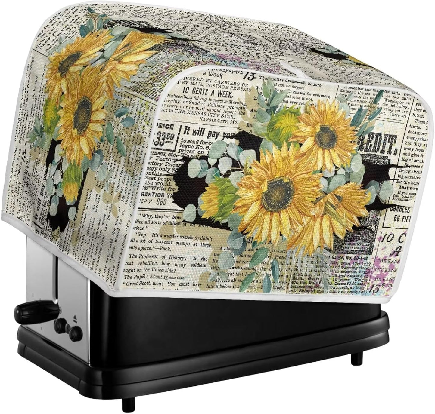 Retro Sunflower Newspaper Toaster Cover, Dust Cover for 2 Slice Kitchen Appliances