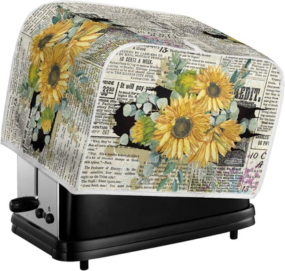 Retro Sunflower Newspaper Toaster Cover, Dust Cover for 2 Slice Kitchen Appliances