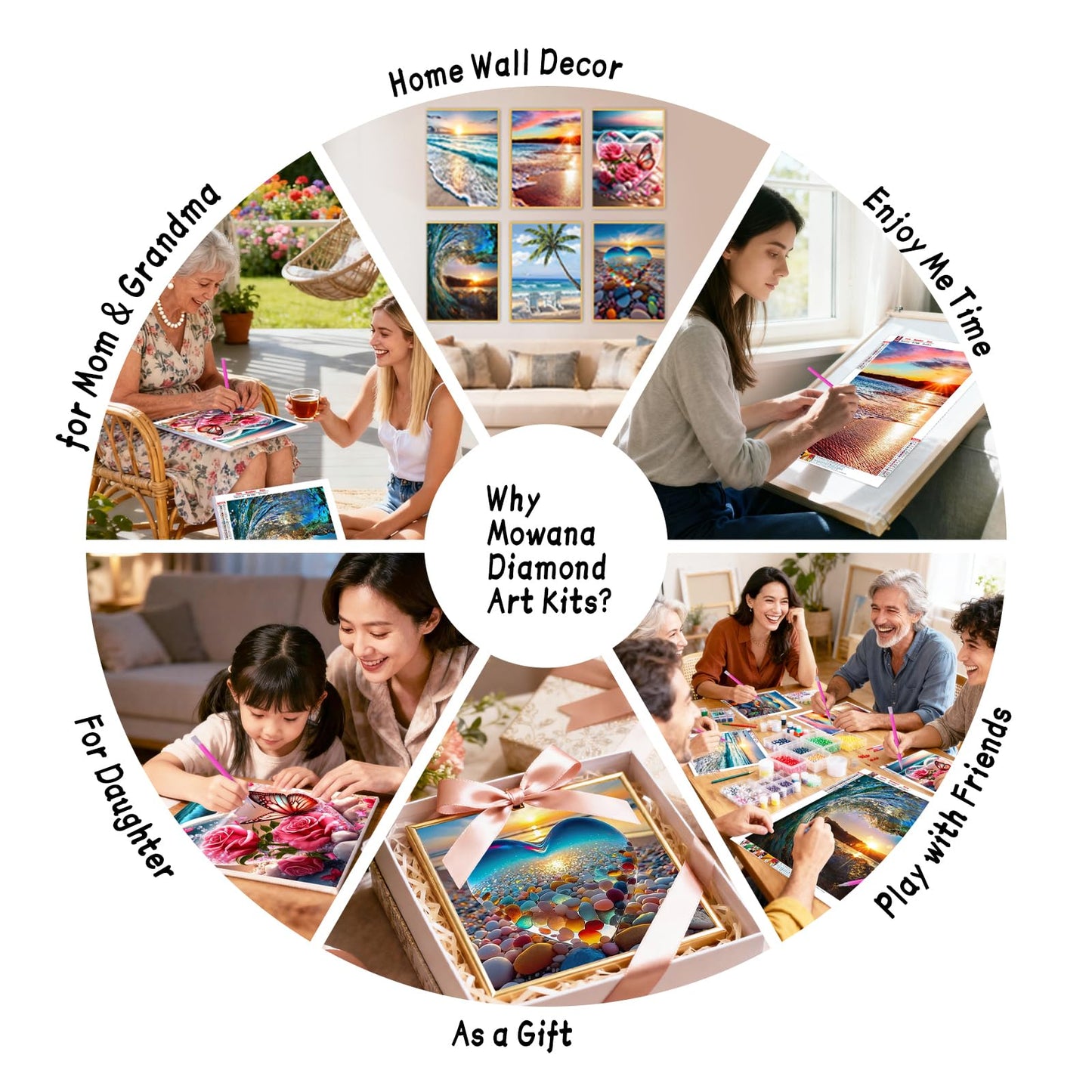 Mowana Sea Diamond Art Kits for Adults 6 Pack - Beach Diamond Painting Kits for Adults, Nature Scenes Ocean Diamond Art 5D Full Drill Rhinestone Gem Painting for Wall Decor and Gifts 12x16inch