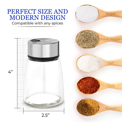 Salt Shaker or Pepper Shaker with Adjustable Pour Holes - Stainless Steel Spice Dispenser - Perfect for Pink Himalayan, Table Salt, Black and White Pepper