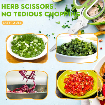 Herb Scissors Set - Updated 2025 Kitchen Gadgets for Cutting Fresh Herbs, 5 Blades, Sharp Stainless Steel