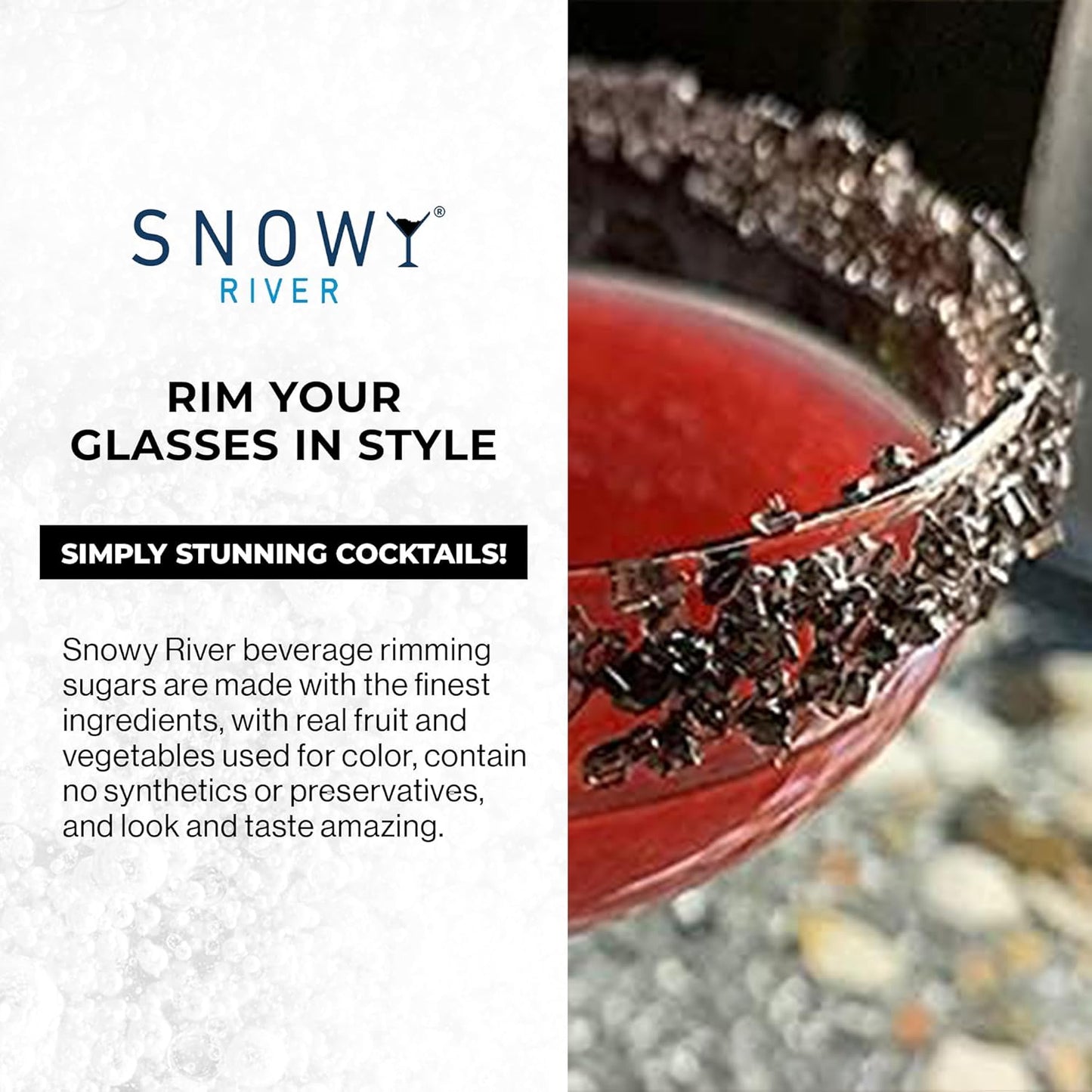 Rimmer Rimming, 3oz Snowy River Black, Cocktail & Margarita Sugar - Vibrant Naturally Colored Sugar for Cocktail Baking