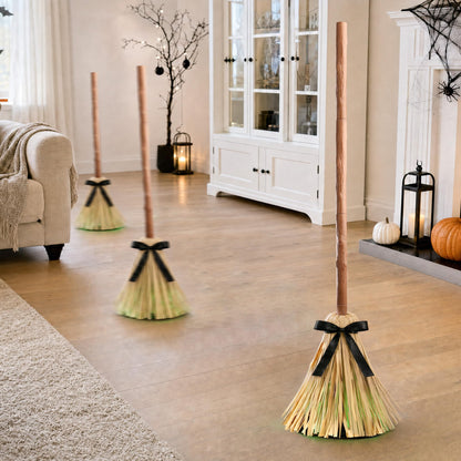 Halloween Decorations Indoor - 49" Animated Floating Lighted Witch Broom with Spooky Sound/Mute Mode - Dancing Magic Broom for Home Party Decorations