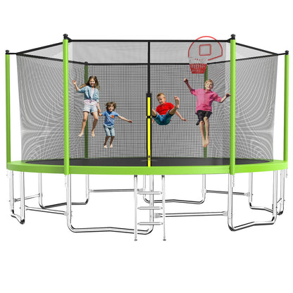Tatub Upgrade 16FT Trampoline for Kids and Adults, Outdoor Recreational Trampolines with Basketball Hoop & Enclosure Net, Green