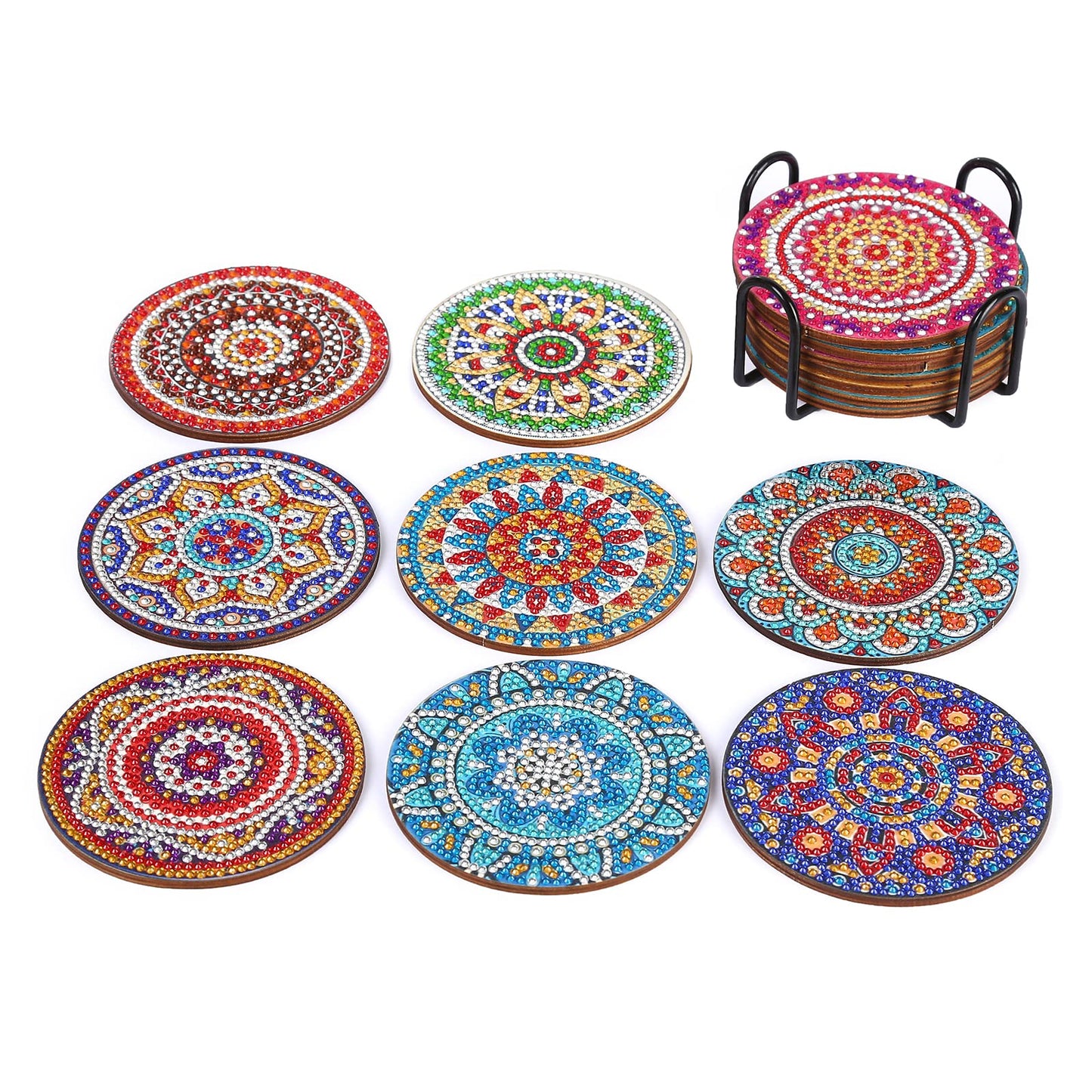 DDGYP 8 Pcs Mandala Diamond Painting Coasters with Holder, DIY 5D Diamond Art Craft Supplies for Home Decor, Diamond Art Kits for Adults