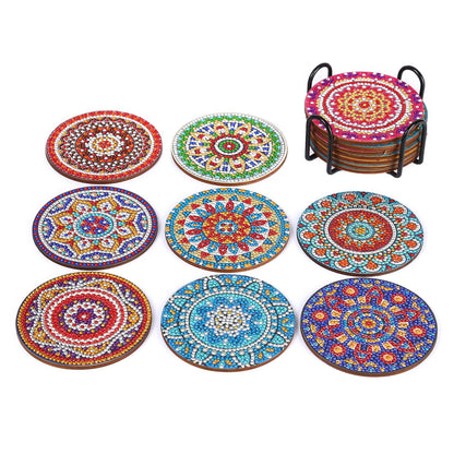 DDGYP 8 Pcs Mandala Diamond Painting Coasters with Holder, DIY 5D Diamond Art Craft Supplies for Home Decor, Diamond Art Kits for Adults