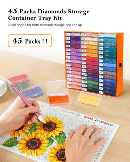 Diamond Art Storage for Beads Storage&Line-Up, 45 PCS 2-in-1 Diamond Painting Storage, Convex Point Bottom Design Diamond Art Accessories with Lids for Diamond Painting Crafters