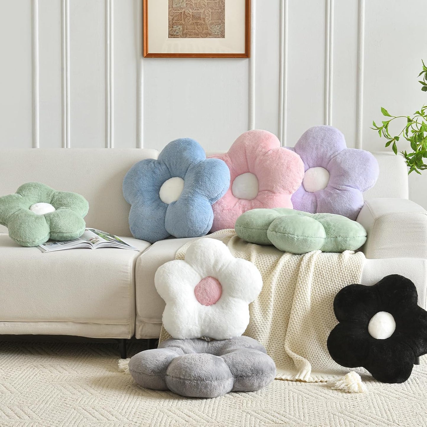 19.6 Inches) Flower Pillows, Soft Decorative Throw Pillows for Couch Chair Bed, Flower Floor Throw Pillows for Adults