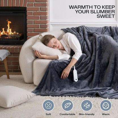 Heated Blanket Twin, Electric Blanket Soft Sherpa Flannel, 10 Hours Auto Shut-off & 8 Fast Heating Levels, Machine Washable ETL Certified, Heating Blanket for Bed & Sofa (62x84 inches, Gray)