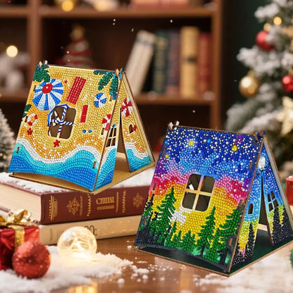 Party Ready 3D Diamond Painting Tent Craft Kit with LED Lights – Full Drill Crystal Mosaic Wood Puzzle, DIY Holiday Decorative Art for Home Display (Starry Night)