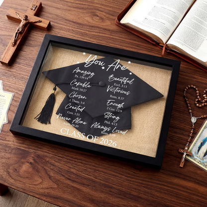 Wenqik Christian Graduation Shadow Box 12.6 x 16.54 Inch Graduation Party Decoration Inspirational Bible Verse Shadow Box Frame for Class of 2026 Wooden Display Case with Stick Pins Gift Black Frame