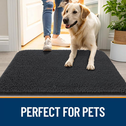 OLANLY Dog Door Mat - Absorbent Non-Slip Washable Chenille Mat for Muddy Paws | 70x46, Dark Grey