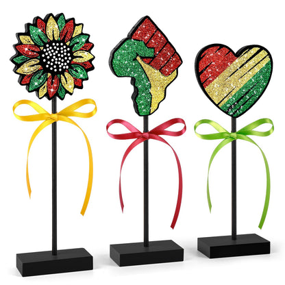 3 Pcs Juneteenth Tiered Tray Decor Wooden Signs Rustic 1865 Freedom Black American Juneteenth Table Decoration for African Home Kitchen (History.Shiny)