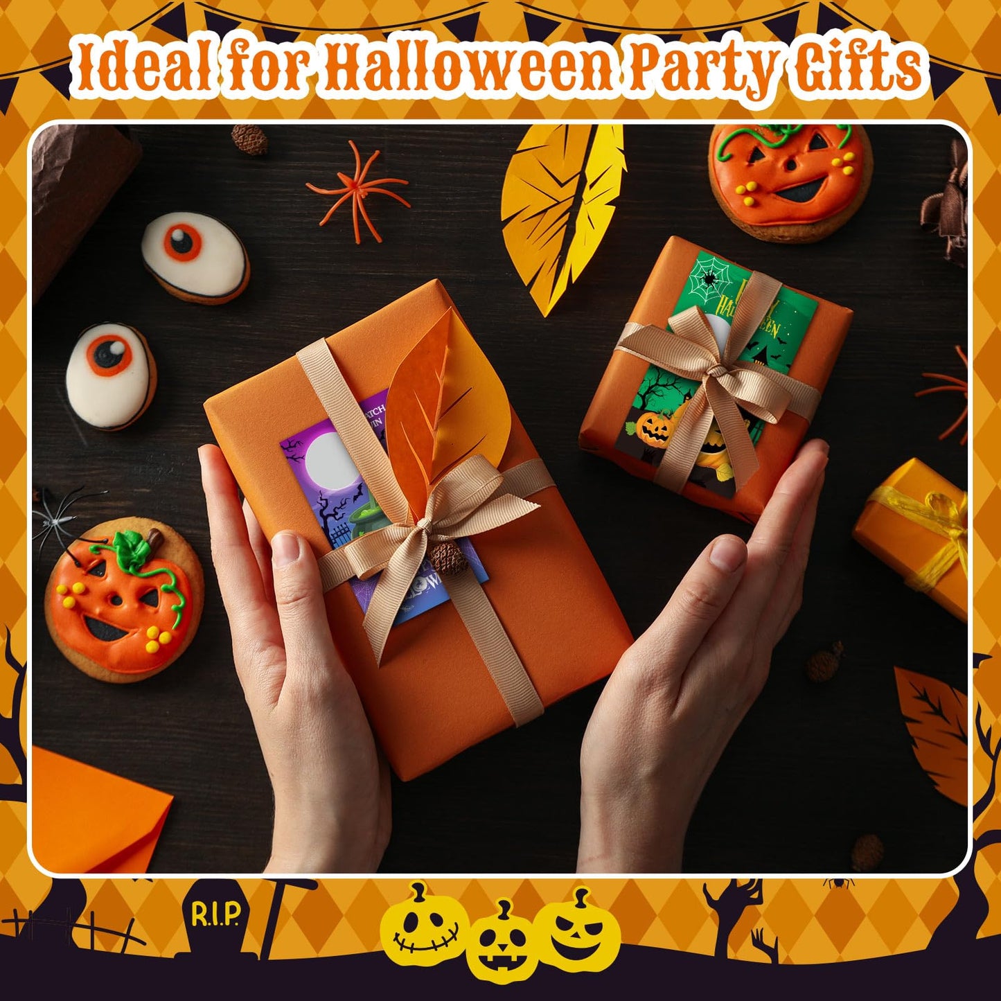 WinnerWhy 200 Pcs Halloween Scratch Off Cards 10 Styles Holiday DIY Scratch Blank Gift Certificates with 300 Stickers Halloween Cards for Adults Groups Party Favor Prizes Business