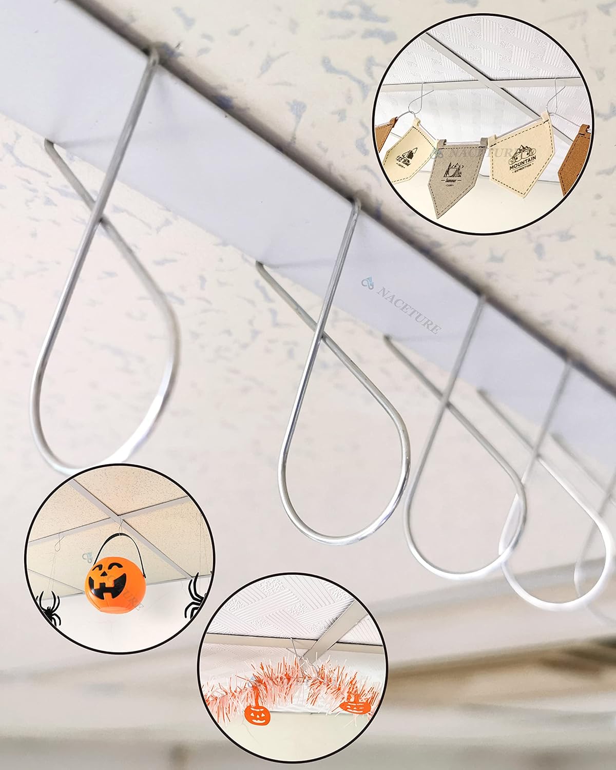 NACETURE 20 Pack Ceiling Hook Clips, Heavy Duty Grid Clips for Suspended Ceiling Tile, Home Office Decor