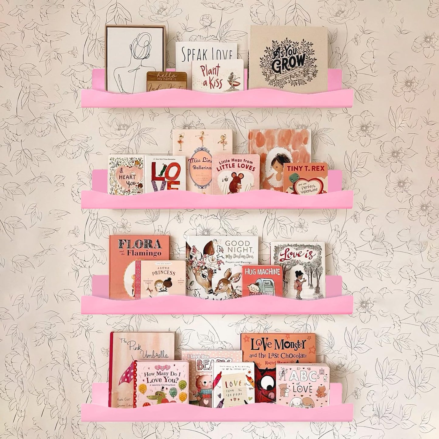 6 Pack Nail Polish Wall Mounted Shelf,15 Inch Nail Polish Floating Shelves for 66-90 Bottles Multi-Purpose,Ideal Gift, Great Display for Salons Retailers,Pink