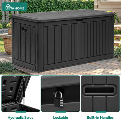 YITAHOME 320 Gallon Double-Wall Deck Box with Divider & Side Handles, Outdoor Large Storage for Patio Furniture Cushions, Garden Pool Accessories, Water Resistant & Lockable