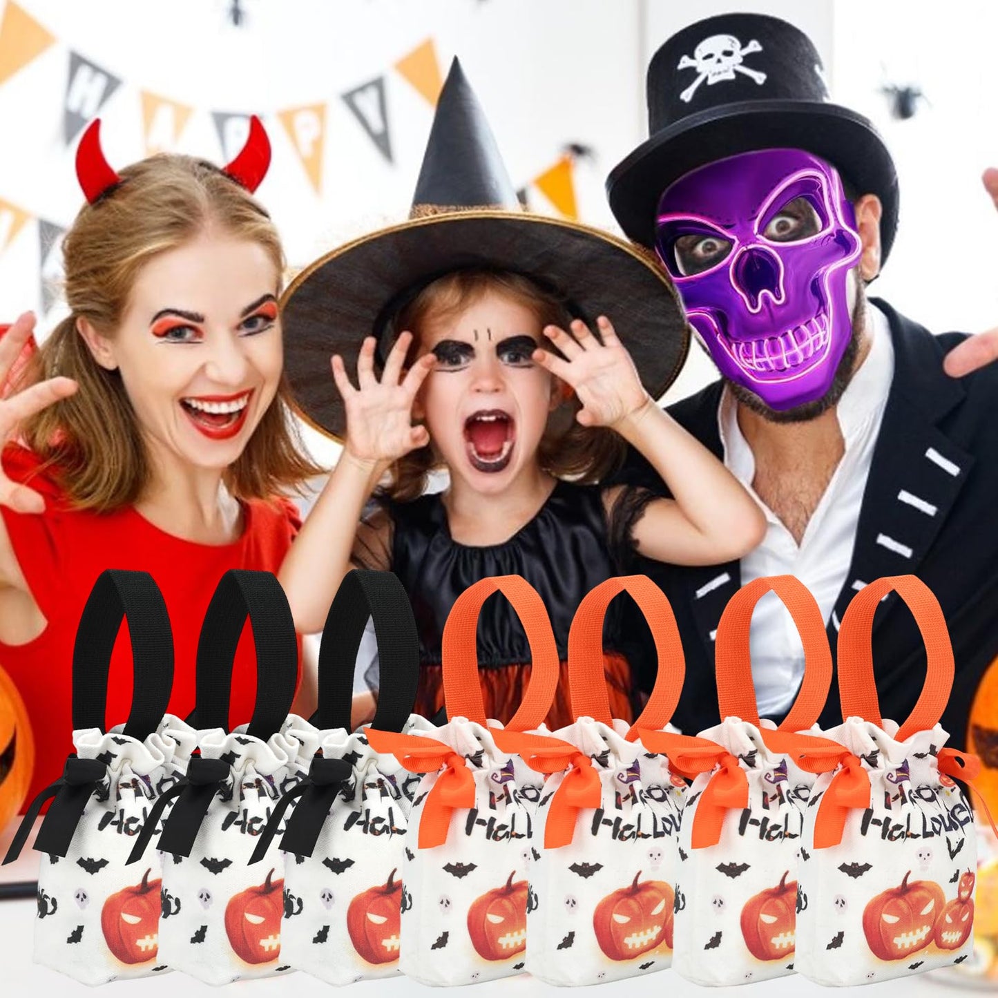 XHKDSYMC 20 Pack Halloween Treat Bags,Halloween Goodie Bag Candy Bagss for Halloween Party Decoration Supplies (Orange)