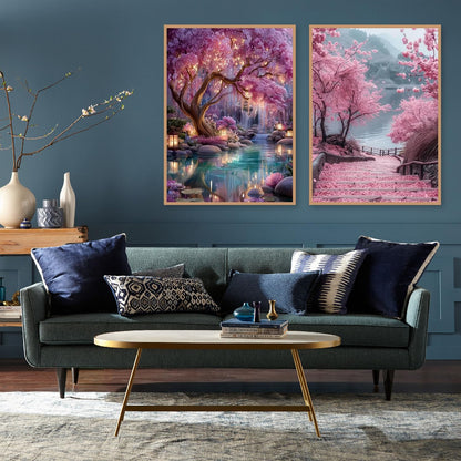 4 Pack Diamond Art Kits for Adults,Sakura Landscape Diamond Painting Kits for Adults Beginner,5D DIY Round Full Drill Gem Crystal Art,Adults Paint by Diamonds Dots for Home Wall Decor 12x16 inch