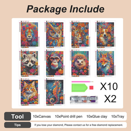 Stalente Diamond Painting Kits for Adults, 10 Pack 5D Diamond Art Kits for Beginners Round Full Drill Diamond Painting for Home Wall Decoration Gift 12×16inch, Animal