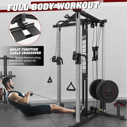 DONOW Cable Crossover Machine, Cable Fly Machine Home Gym System Workout Station with Dual Pulley System Pull-Up Bar Cable Bar and LAT Pull Down System (DN-5011)