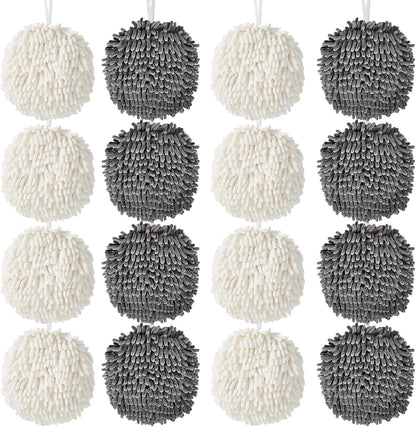 16-Pack 7.1 Inch (8 8 Chenille Fuzzy Ball Hand Towels, Soft Absorbent Microfiber Towels, Quick-Dry Cleaning Cloths