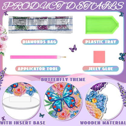 Cinnvoice 6 Pcs Diamond Art Tabletop Decorations Diamond Painting Centerpieces Dragonfly DIY Flower Desktop Art Ornaments for Table Tabletop Decor (Vertical Butterfly)