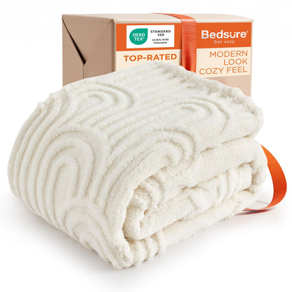 Bedsure GentleSoft Boho Throw Blanket for Couch - Cozy Modern Boho Decorative Blankets for Women Girls, Fuzzy Fleece Throw for Beds, Aesthetic Accent Gifts for Sofa Room Decor, Off White, 50x60 Inches