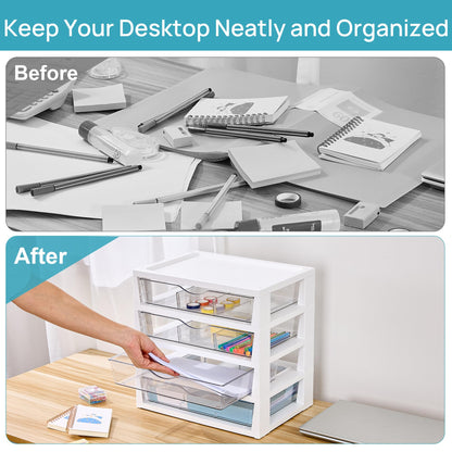 Vtopmart Clear Desk Organizer, 4-Tier Assemble Desktop File Organizer with Drawers, Office Desk Organization for Office Supplies