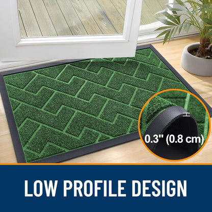 OLANLY Waterproof Front Door Mat - All-Season Sturdy Natural Rubber | Low Profile Herringbone Design (Green, 29.5x17)