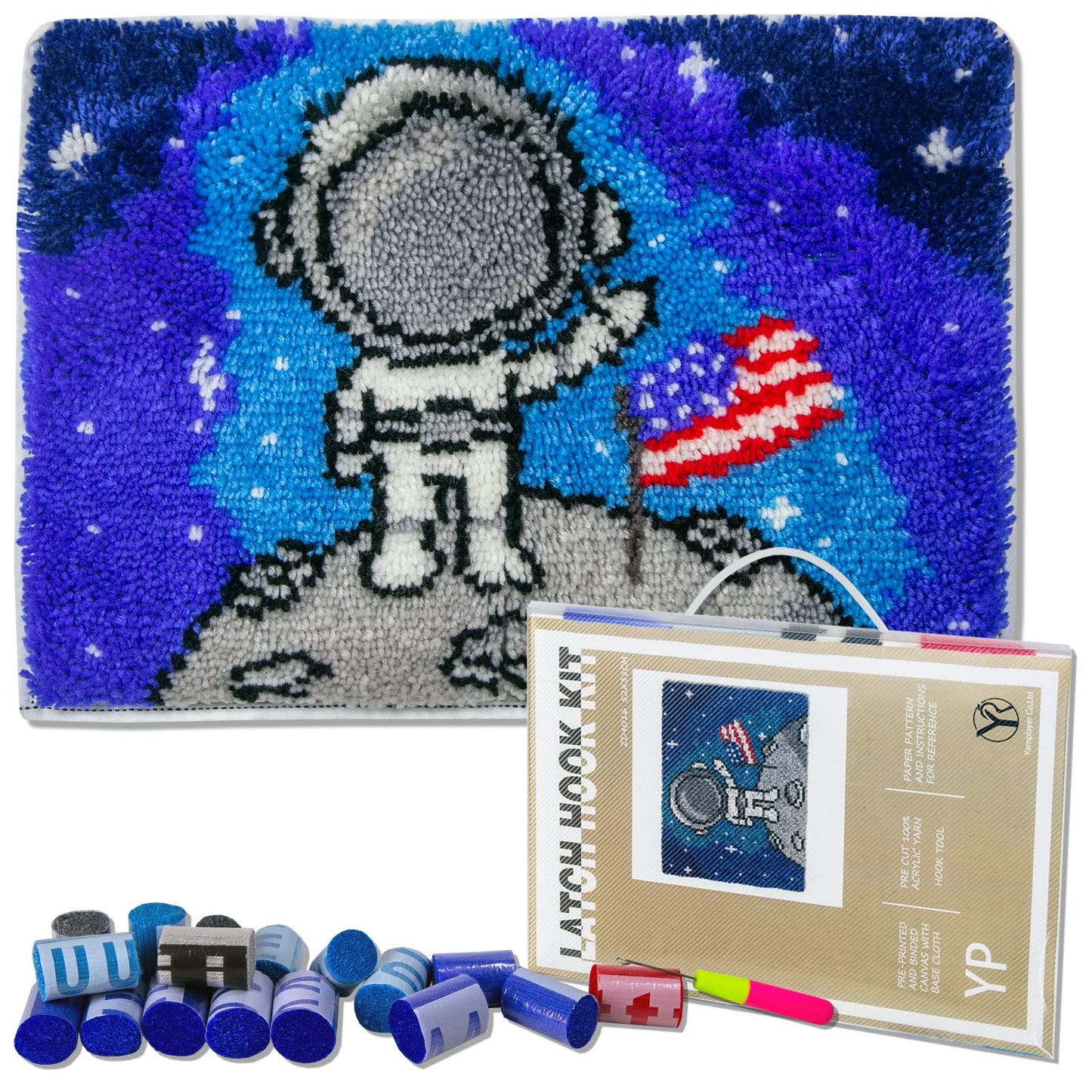 YP Latch Hook Kits for Adults DIY Rug Crafts Arts Carpet for Home Decoration Festival Gifts,20.5" X 15"（Fly to The Moon）