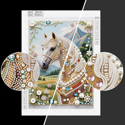 WSLWXSHM Pearl Diamond Painting Kits for Adults Horse, 5D Special Shape Diamond Art Kits for Beginners, Crystal Rhinestones Diamond Painting for Home Wall Decoration Gift 12×16inch/30×40cm Animal