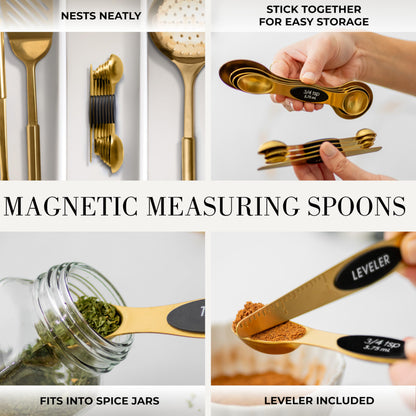 Styled Settings Black and Gold Kitchen Utensils Set – 15-Piece Cooking Set Includes Black Silicone Utensils, Gold Utensil Holder, and Magnetic Measuring Spoons – Stylish Kitchen Accessories