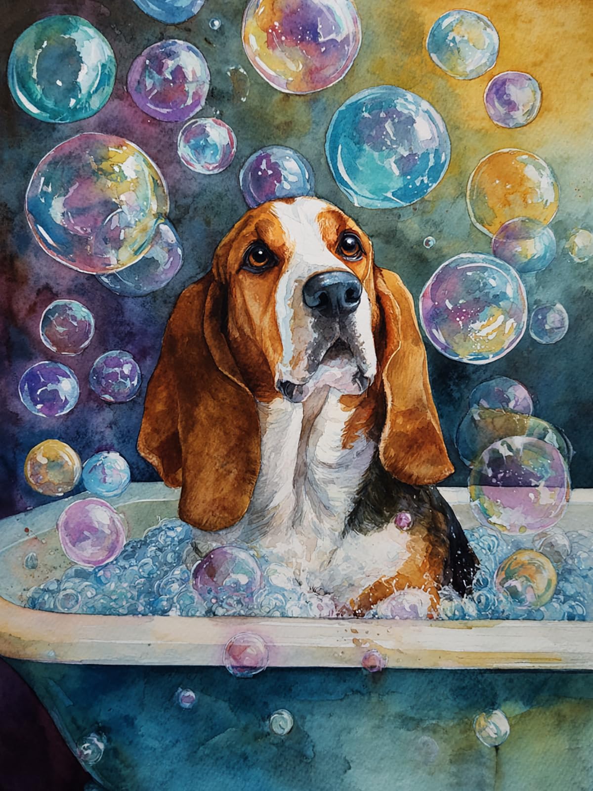CDYCNXZ Basset Hound Dog 5D Diamond Painting for Adults, Dog in Bathtub Full Round Drill Diamond Art for Beginners Gem Painting Crafts Bathroom Wall Decor 12x16 inch