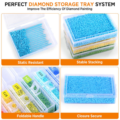 Zefy 45pcs Stackable Diamond Art Storage Trays, 2-in-1 Diamond Painting Containers Trays with 447 Colors Labels Stickers, Diamond Art Accessories for Gems Drills Dots