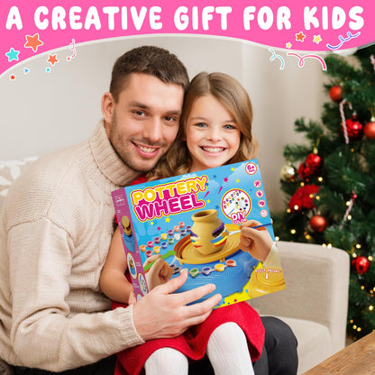 Pottery Wheel for Kids Complete DIY Pottery Painting Kit, Arts and Crafts for Kids Ages 8-12 with 3 Air-Dry Clay Packs and Tools, Art Supplies Toys Birthday Easter Gift for Boys Girls 6+ Years Old