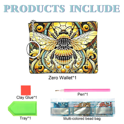 JZHYOAN Diamond Painting Small Coin Purse for Women DIY Coin Pouch Coin Purse with Zipper and Keyring Diamond Art Purses and Wallets Handbags Wallet Keychain for Cards Keys Bee