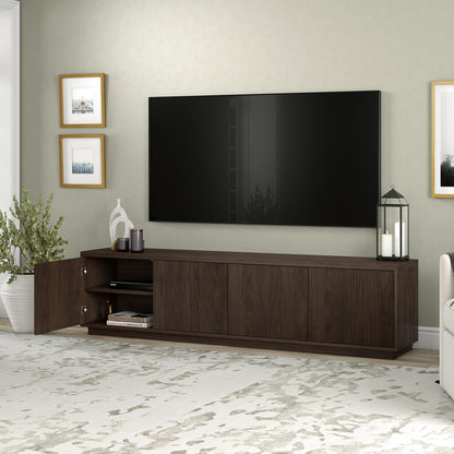 Henn&Hart Fluted TV Stand for TVs up to 85" with 2 Concealed Ribbed Storage Cabinets and Adjustable Shelves for Living Room, Family Room, or Office, Rich Brown