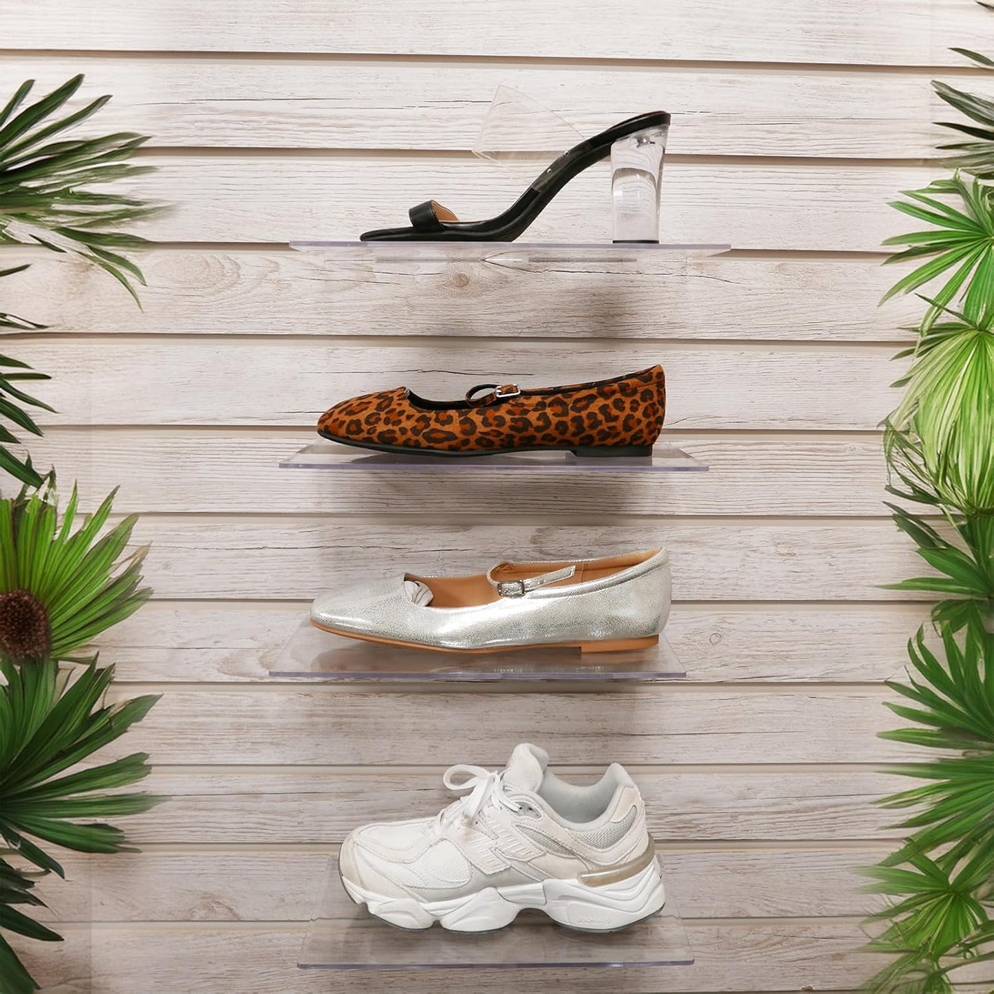 4" 10" 2 Pack Clear Acrylic Slatwall Shoe Shelf, D x L Flat Acrylic Shoe Display Shelf