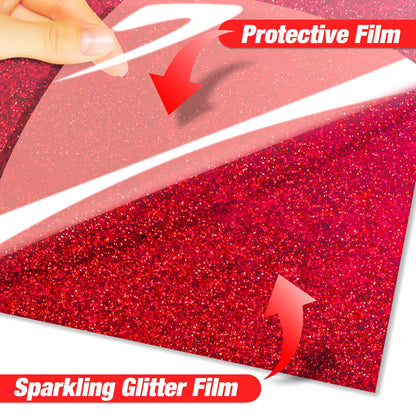 VinylRus Red Glitter HTV Heat Transfer Vinyl Roll-12 x 10ft Red Glitter HTV Vinyl for T-Shirt Clothing Bags,Glitter Iron on Vinyl for All Cutter Machine - Easy to Cut and Weed