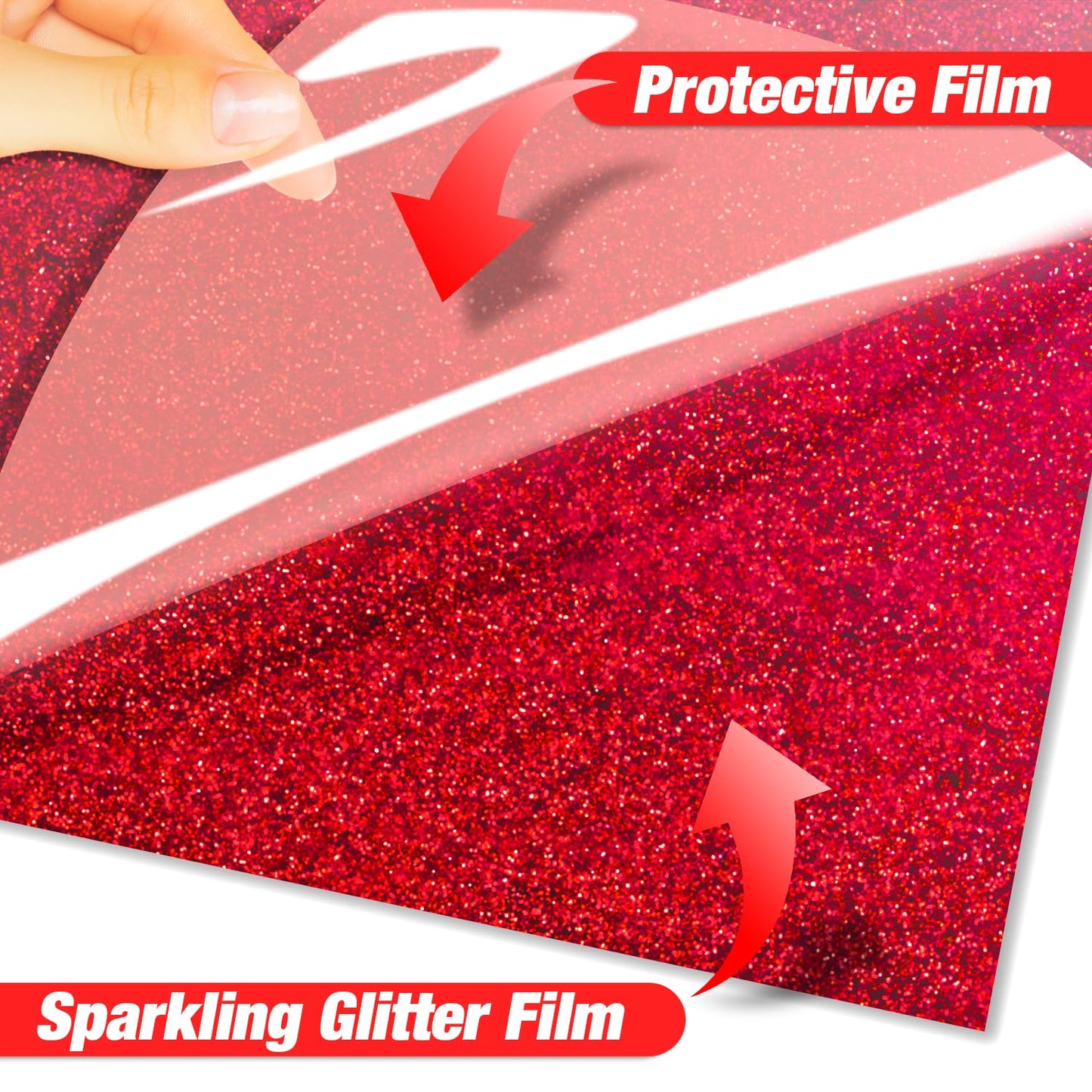VinylRus Red Glitter HTV Heat Transfer Vinyl Roll-12 x 10ft Red Glitter HTV Vinyl for T-Shirt Clothing Bags,Glitter Iron on Vinyl for All Cutter Machine - Easy to Cut and Weed