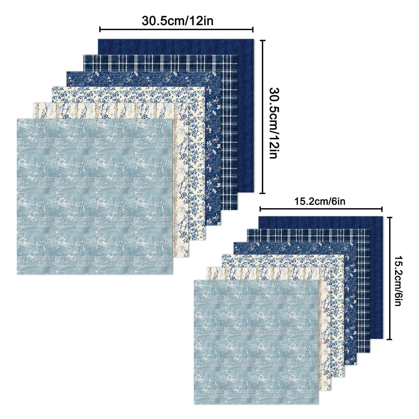 MerwDeeyt Floral Scrapbook Paper 12x12 In and 6x6 In Pack, 48 Sheets Double Sided Decorative Papers Spring Flower Patterned Craft Paper for Scrapbooking Card Making Journaling Decor (Blue)