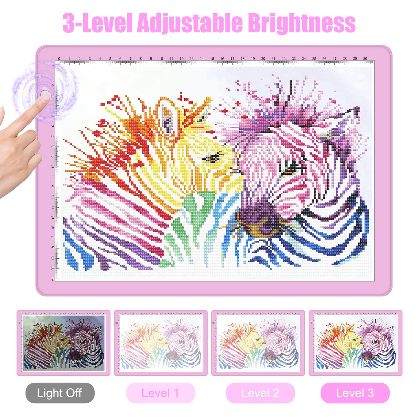 comzler A4 LED Light Board, 3 Level Dimmable Brightness USB Power Artcraft Light Table for Tracing, Light Drawing Sketch Pad for Animation, Sketching, Drawing, Stenciling, Artists - Pink